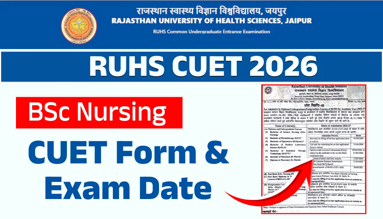 RUHS BSc Nursing Admission 2026 CUET application form exam date eligibility