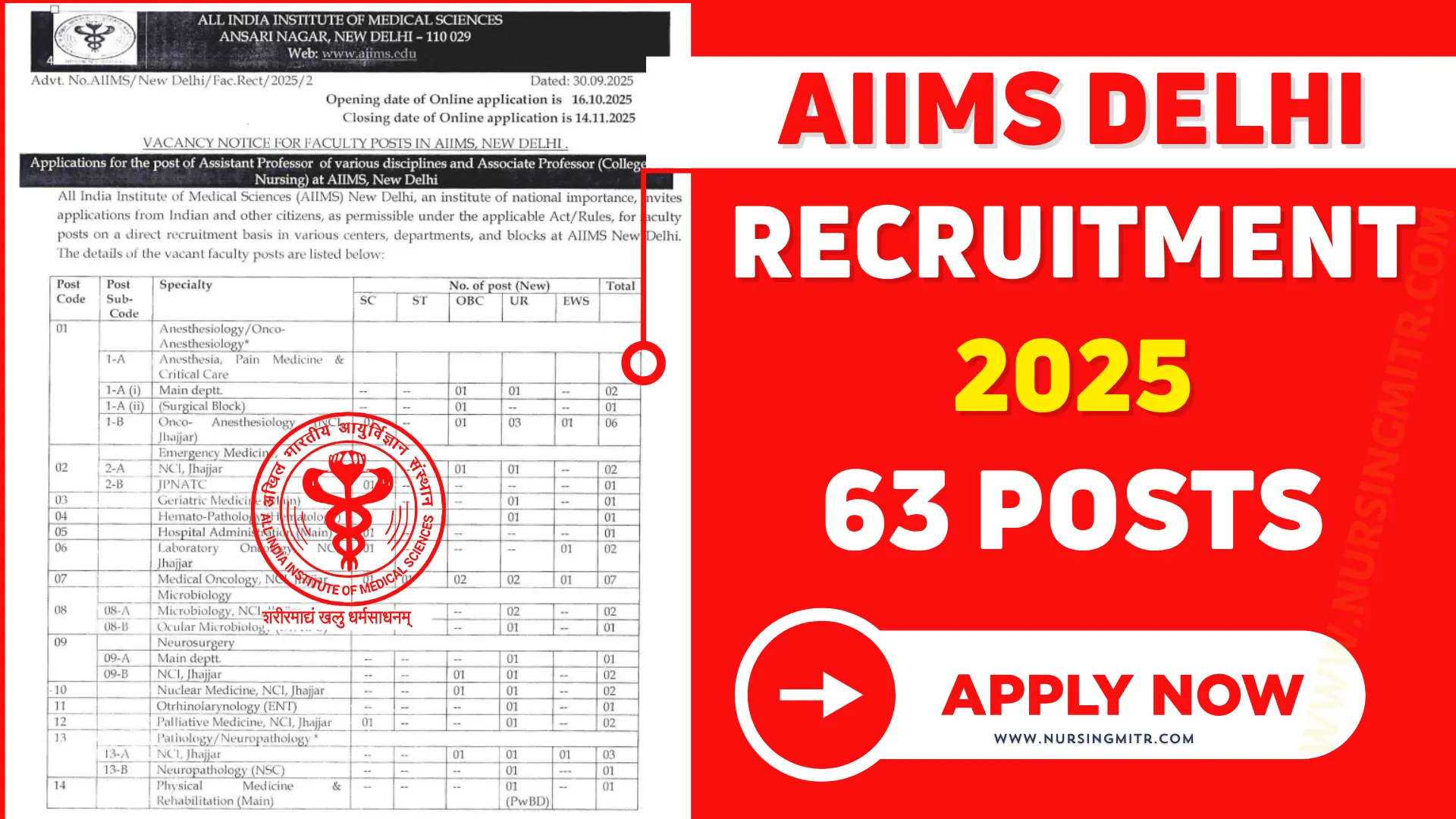 AIIMS Delhi Assistant Professor Recruitment 2025