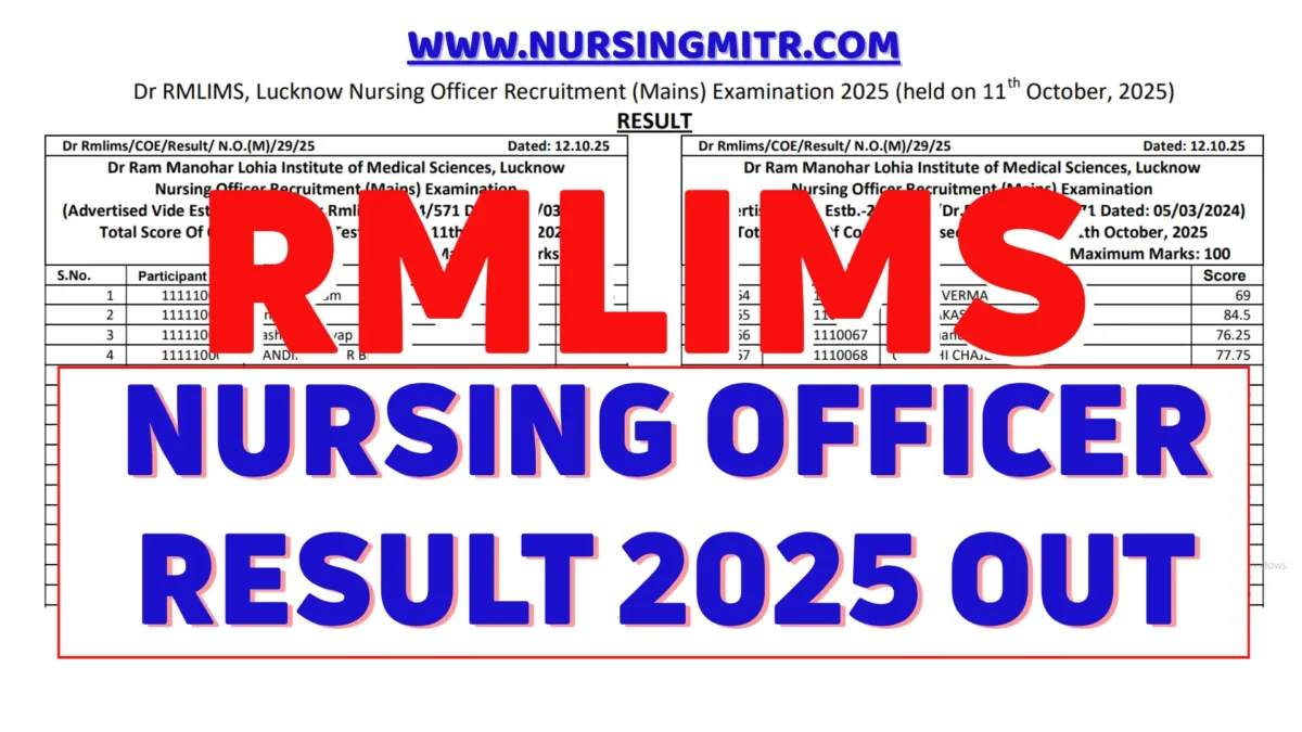Dr RMLIMS Nursing Officer Result 2025 Out – Check Mains CBT Marks @ drrmlims.ac.in