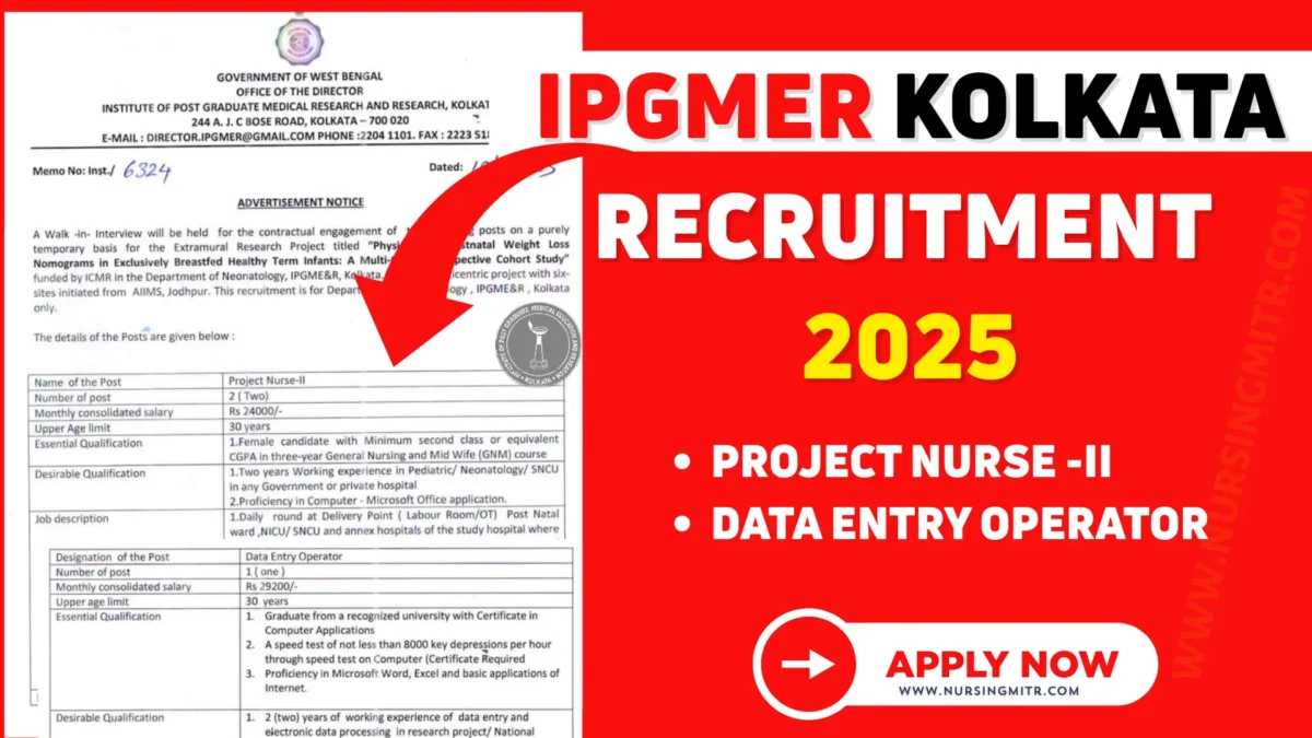 IPGMER Kolkata Recruitment 2025: Walk-In Interview for 3 Project Nurse & Data Entry Operator Posts