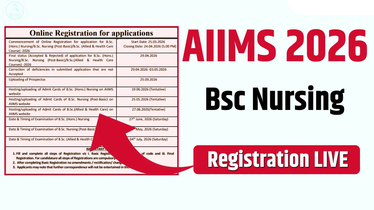 AIIMS BSc Nursing Entrance Exam 2026 Form Started on 25 March – Exam on 27 June, Don’t Miss Deadline