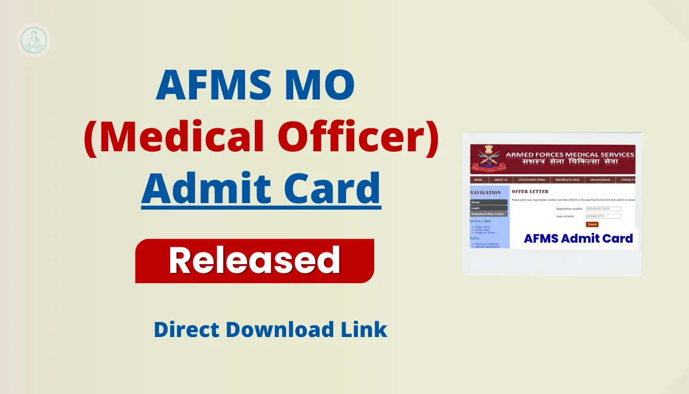 AFMS Medical Officer Admit Card 2026 Hall Ticket Download Link
