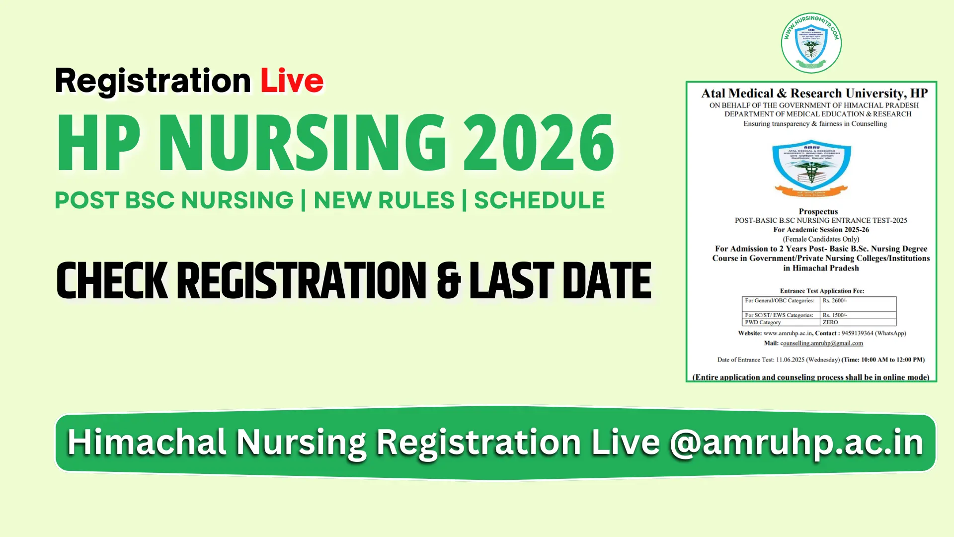 AMRU Post BSc Nursing 2026 Registration: Check Important Dates, Eligibility, Fees @amruhp.ac.in
