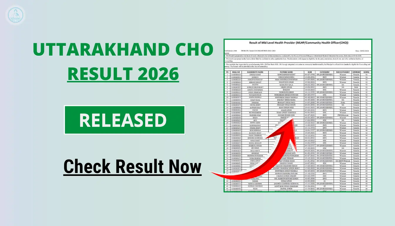 Uttarakhand CHO Result 2026 Provisional Merit List with Counselling Details
