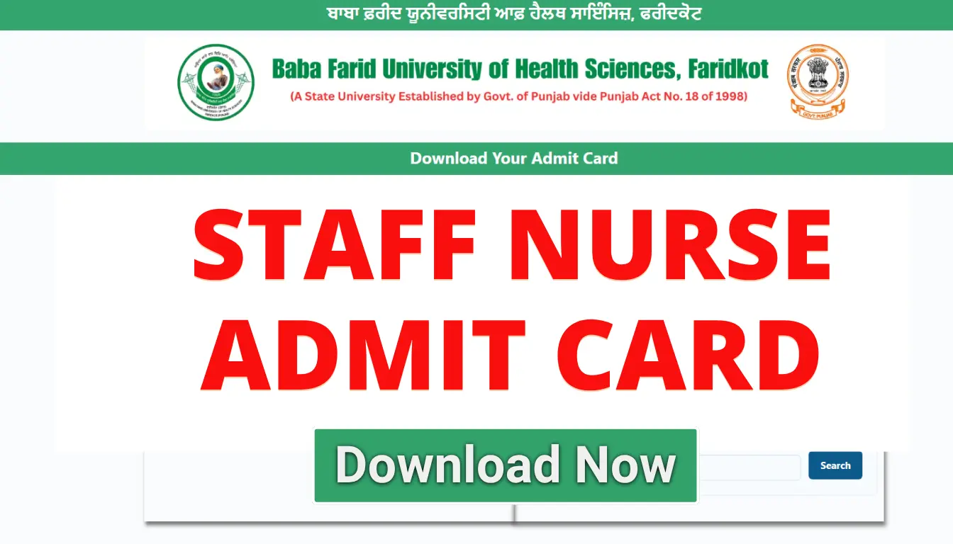 BFUHS Staff Nurse Admit Card 2026 download exam on 12 April