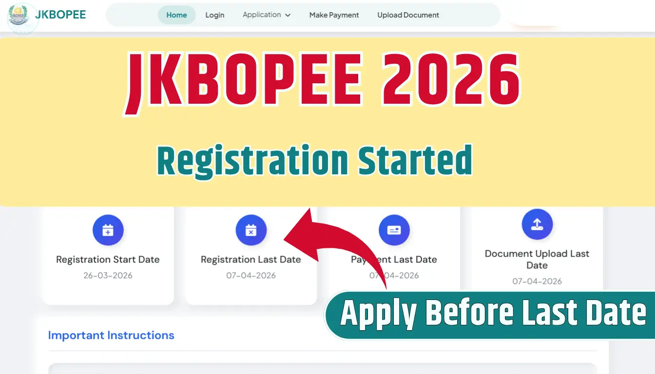JKBOPEE BSc Nursing Admission 2026 application form last date, eligibility and exam date