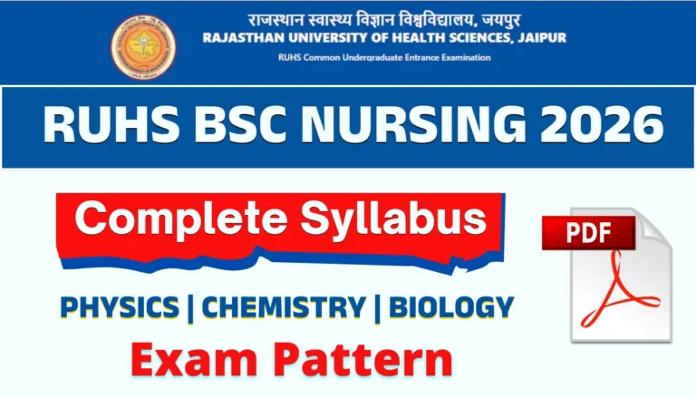 RUHS BSc Nursing Syllabus 2026 Physics Chemistry Biology CUET exam pattern