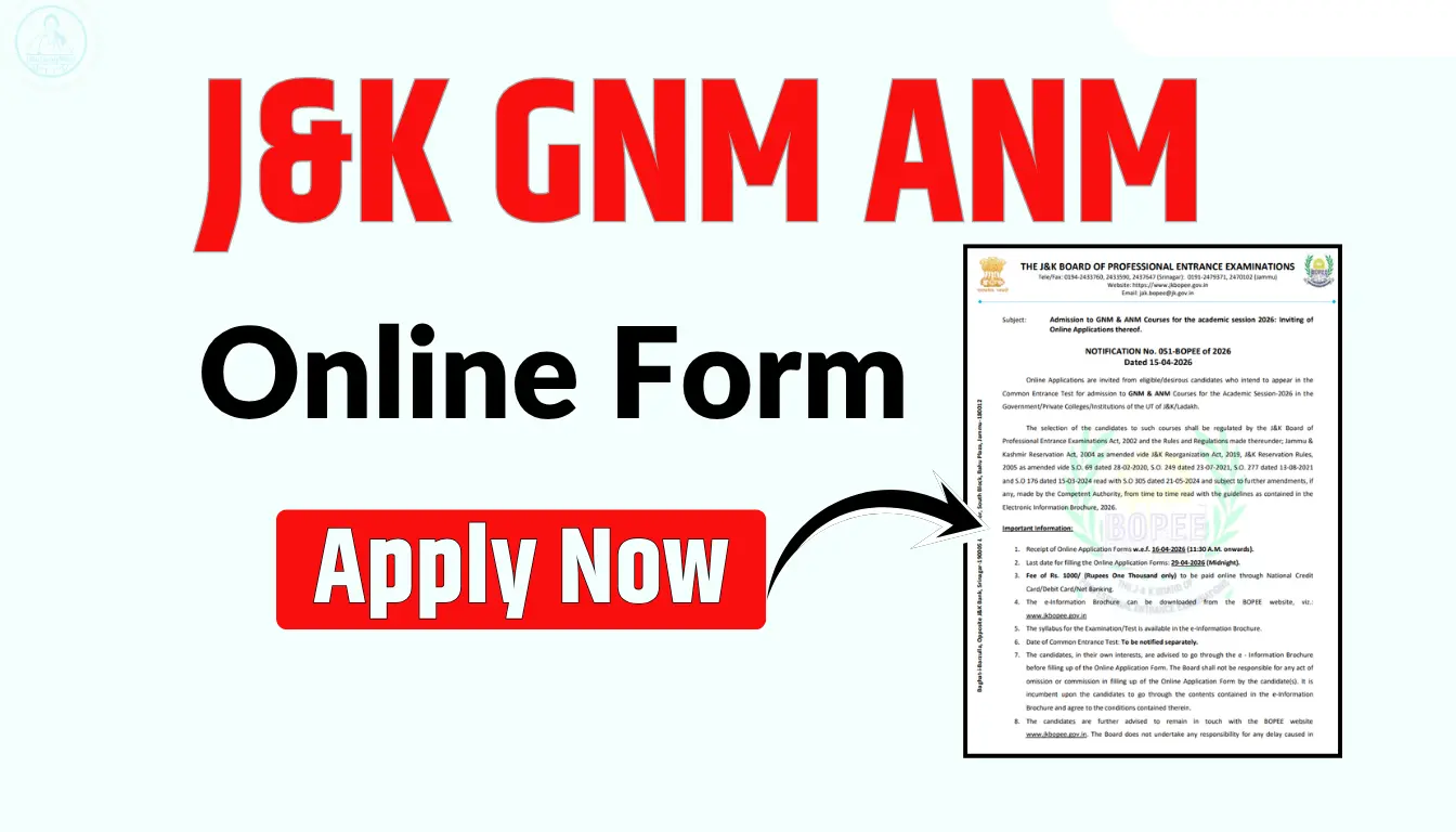 J&K GNM & ANM Admission 2026