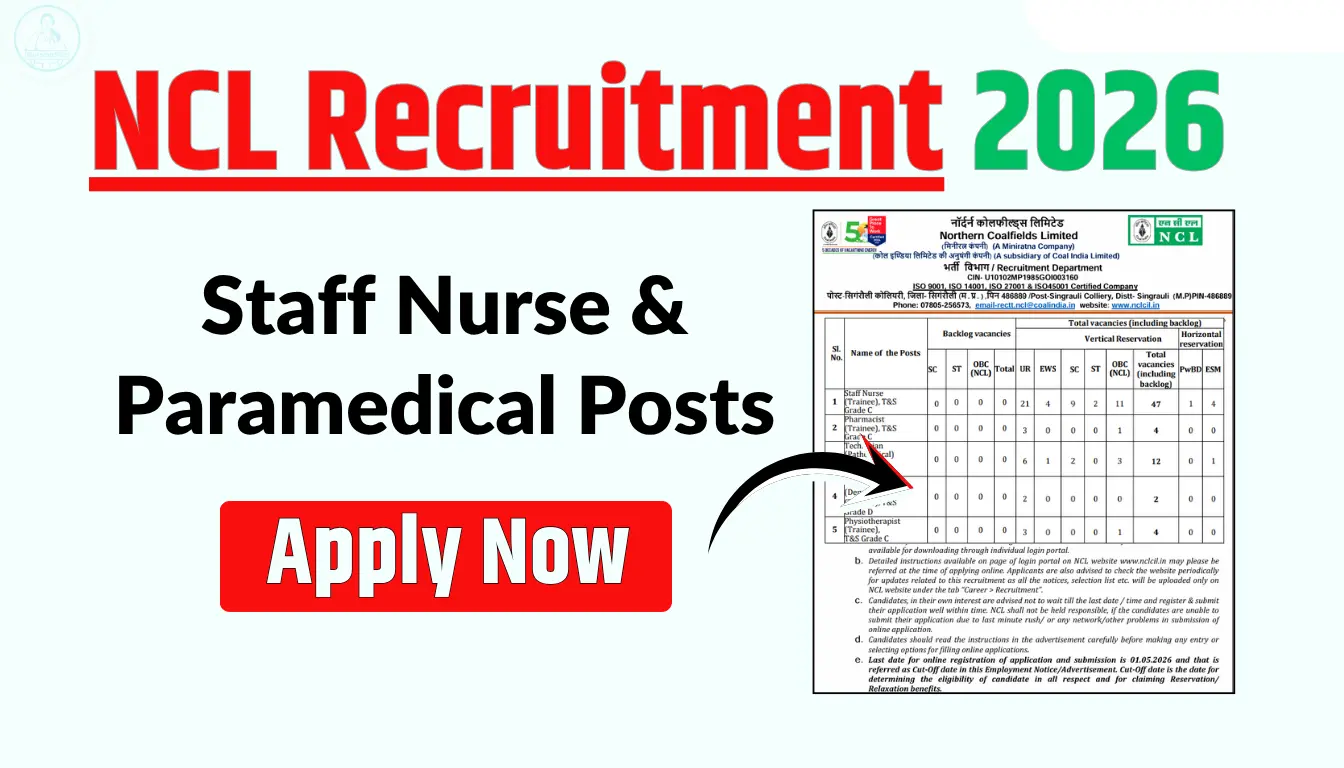 NCL Recruitment 2026 Notification Out for Staff Nurse & Paramedical Posts – Check Details