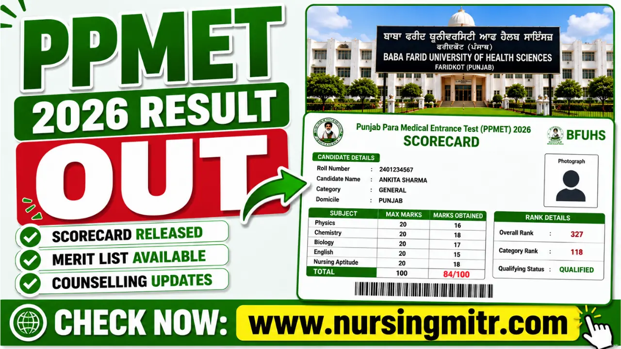 PPMET Result 2026 Out at BFUHS: Download Scorecard, Check Merit List, Expected Cut Off & Counselling