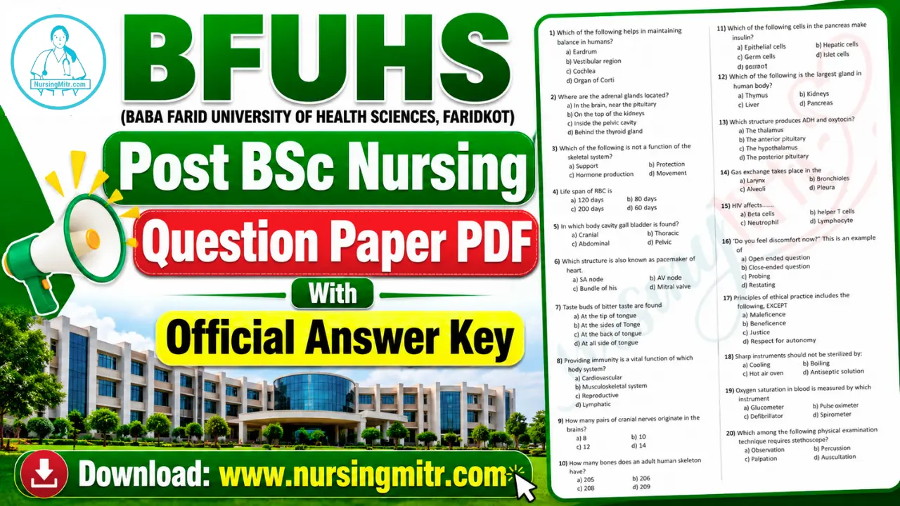 Punjab Post BSc Nursing Question Paper 2026 PDF & Answer Key Released – Download Now