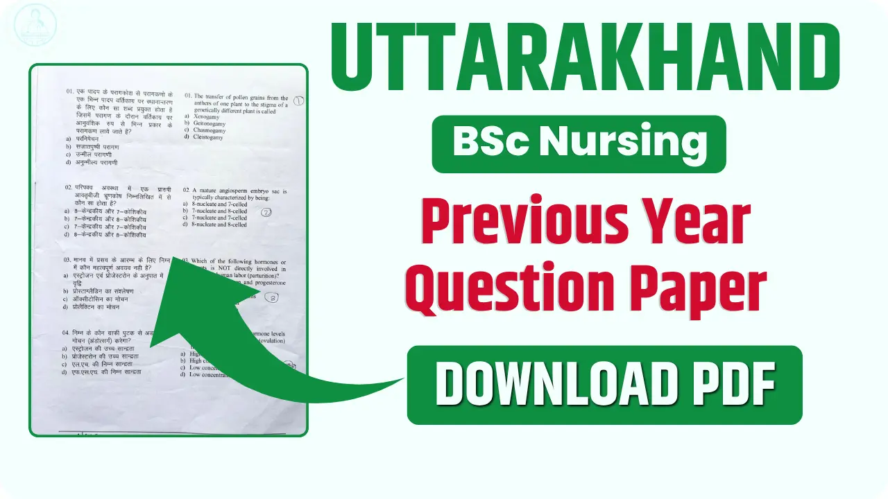 Uttarakhand BSc Nursing Previous Year Question Paper PDF Download 2025, 2024 & 2023