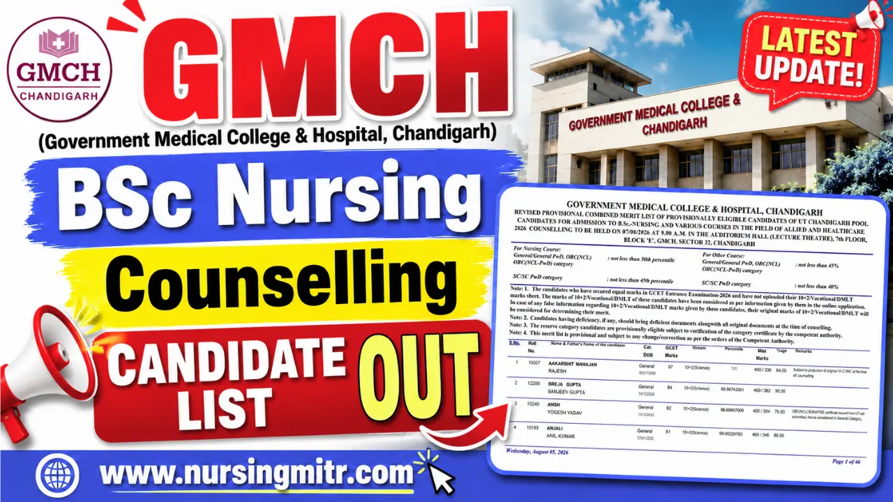 GMCH BSc Nursing Counselling Candidate List Out: Merit List PDF