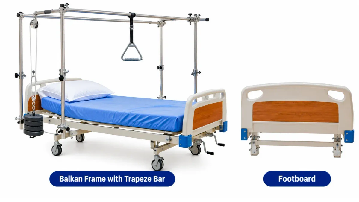 Balkan frame with trapeze bar over a hospital bed