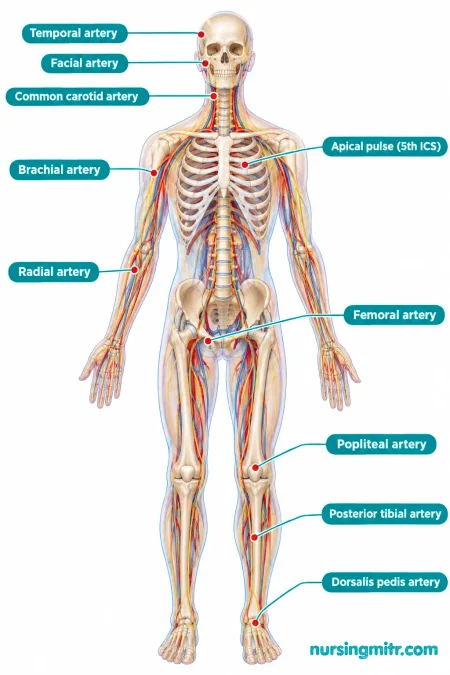 Common peripheral pulse sites
